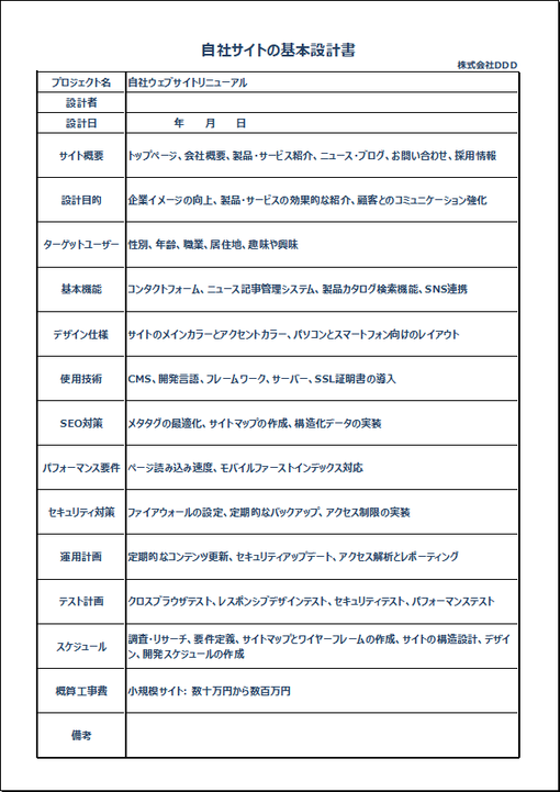 自社サイトの基本設計書